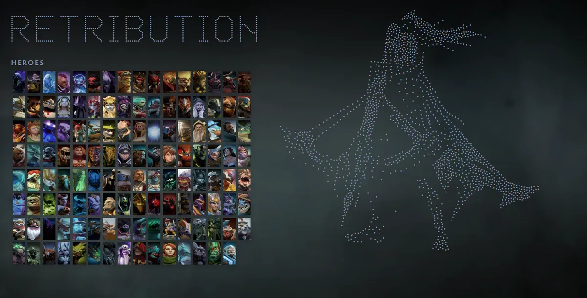Dota 2 hero grid with Drow Ranger in the Dread Retribution skin drawn in dots