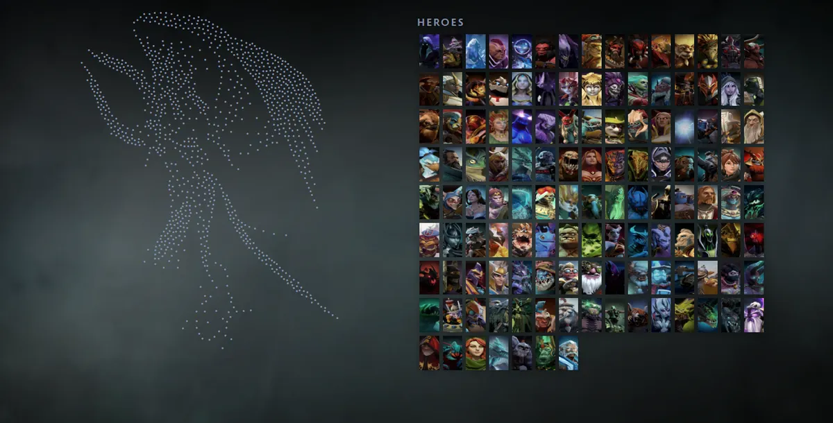 Dota 2 hero grid with Vengeful Spirit in the Crownfall: The Resurrection of Shen skin drawn in dots