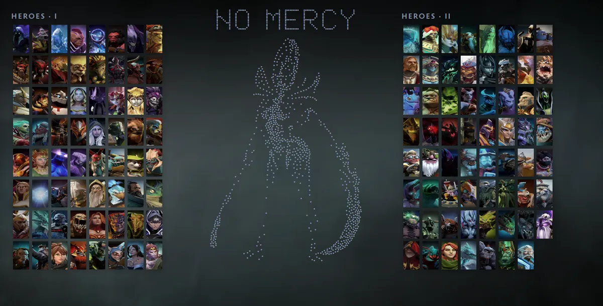Dota 2 hero grid with Phantom Assassin in the Manifold Paradox skin drawn in dots
