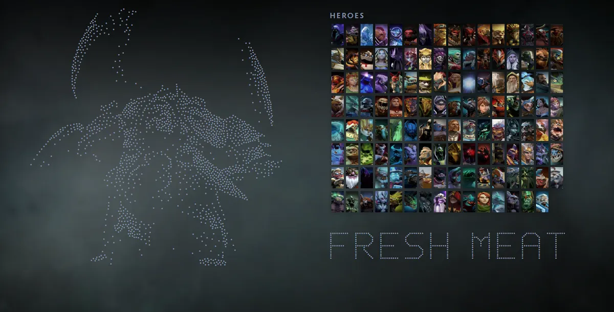 Dota 2 hero grid with Pudge in the Feast of Abscession skin drawn in dots