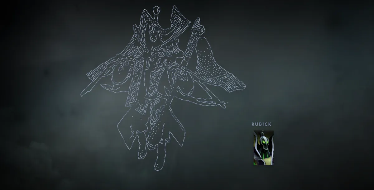 Dota 2 hero grid with Rubick in the The Magus Cypher skin drawn in dots