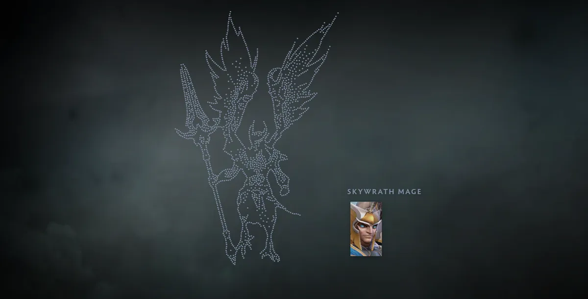 Сетка героев Dota 2 с героем Skywrath Mage в скине Crownfall: The Devotions of Dragonus из точек