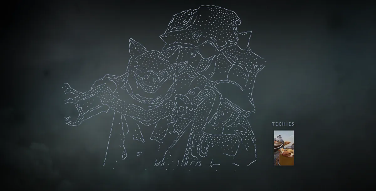 Dota 2 hero grid with Techies in the Swine of the Sunken Galley skin drawn in dots