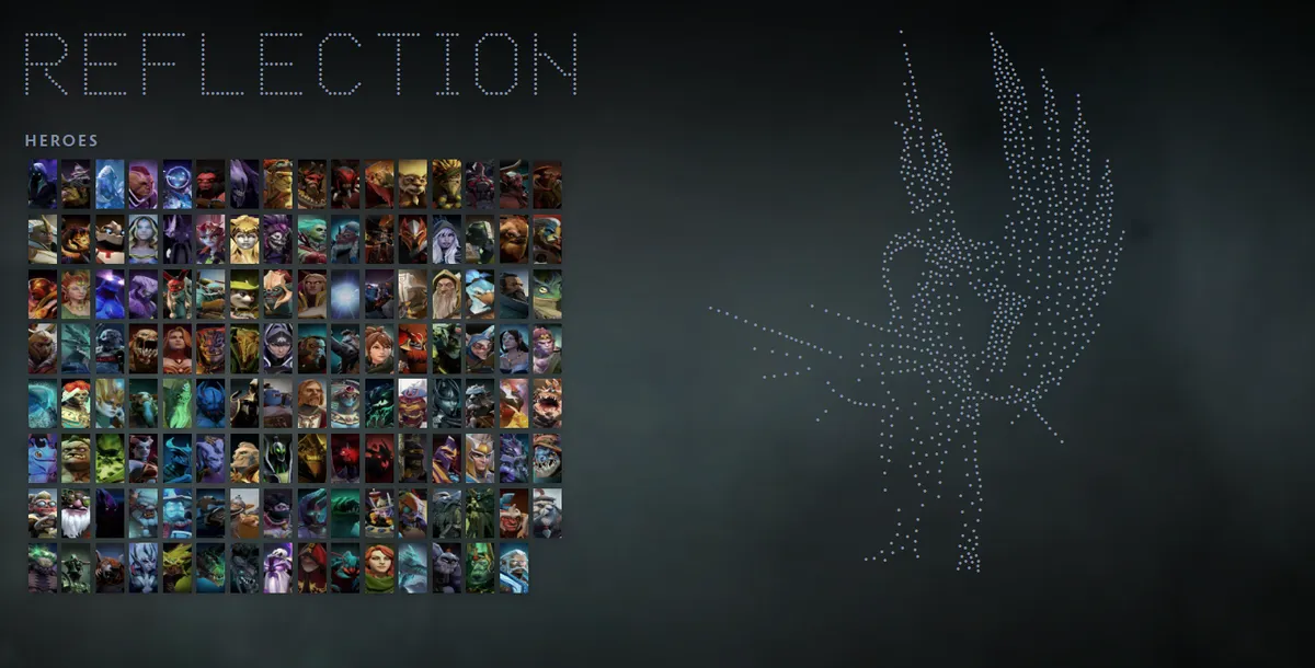 Dota 2 hero grid with Terrorblade in the Fractal Horns of Inner Abysm skin drawn in dots